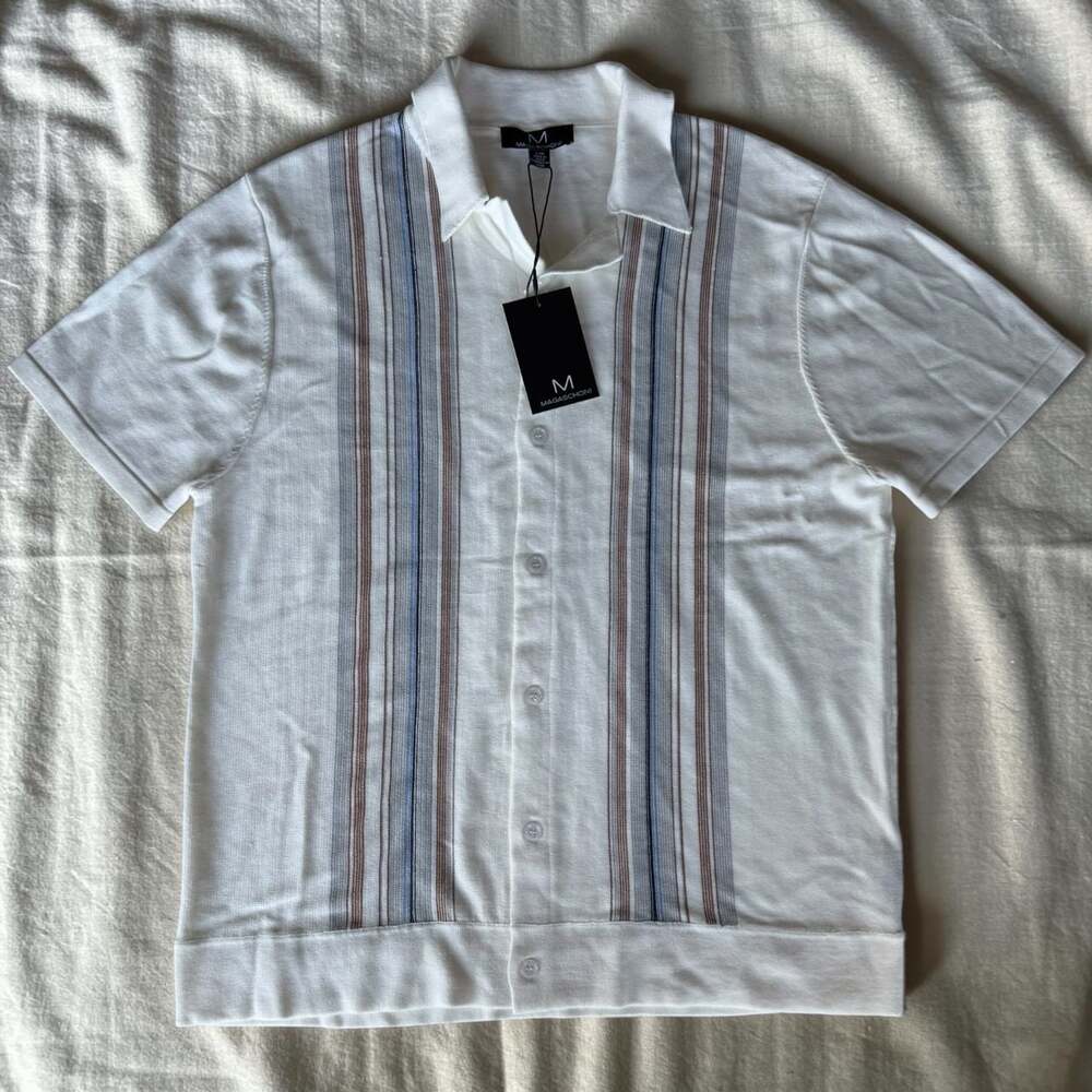 Magaschoni Men's Striped Knit Polo Shirt Size Large